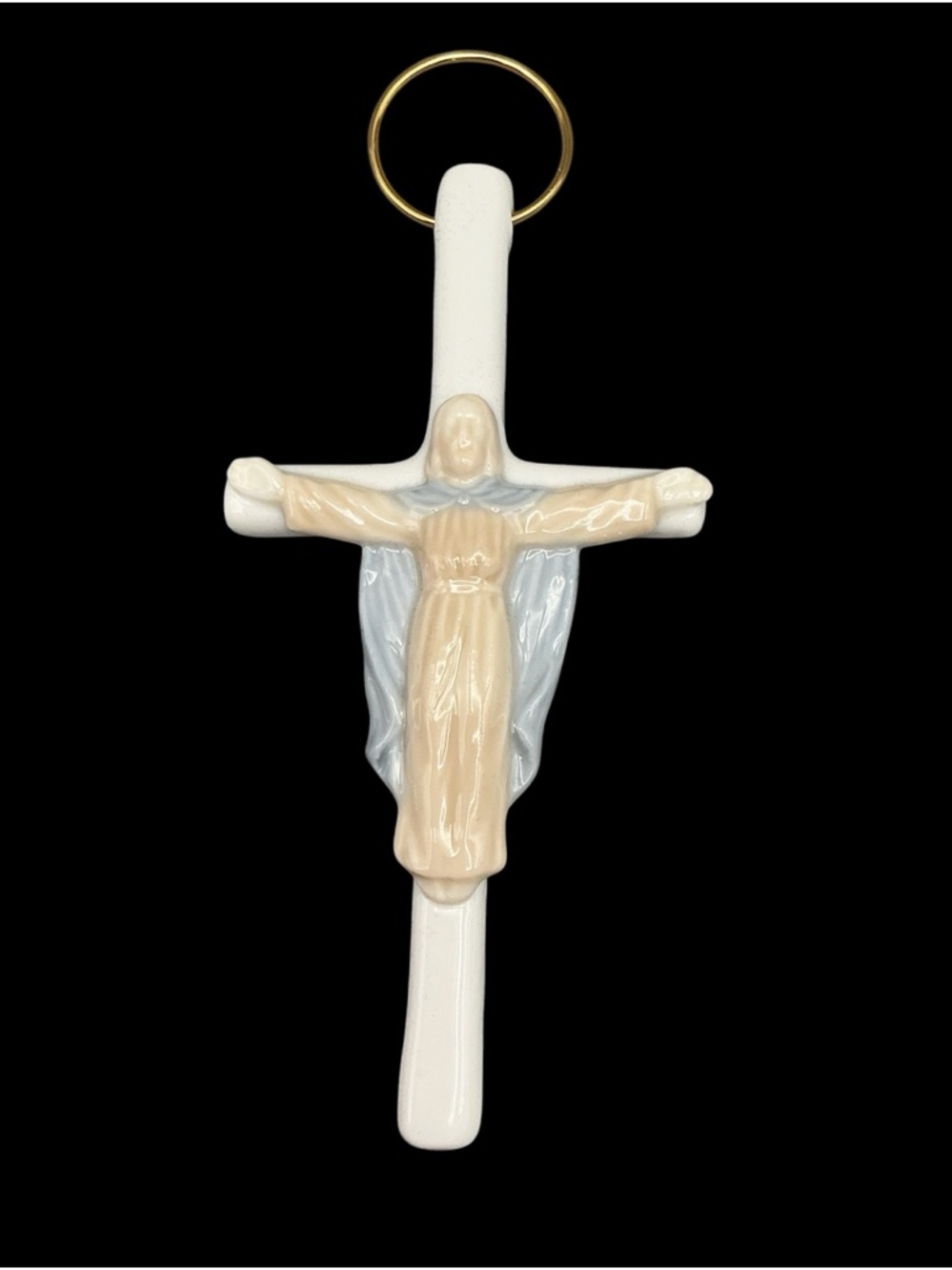 Ceramic Crucifix Wall Hanging in White, Cream & Light Blue